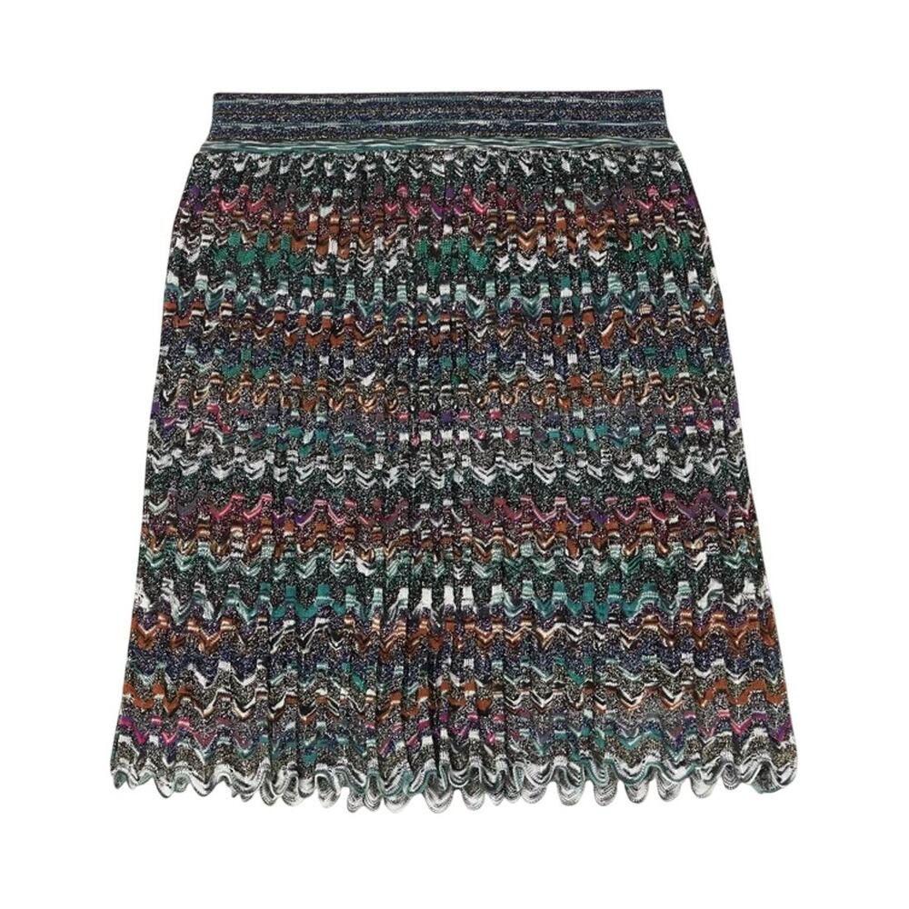 Missoni Metallic Green Chevron Knit Mini Skirt Size IT 42 / US 6